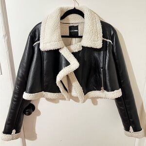 Showpo Black and Cream Leather Jacket